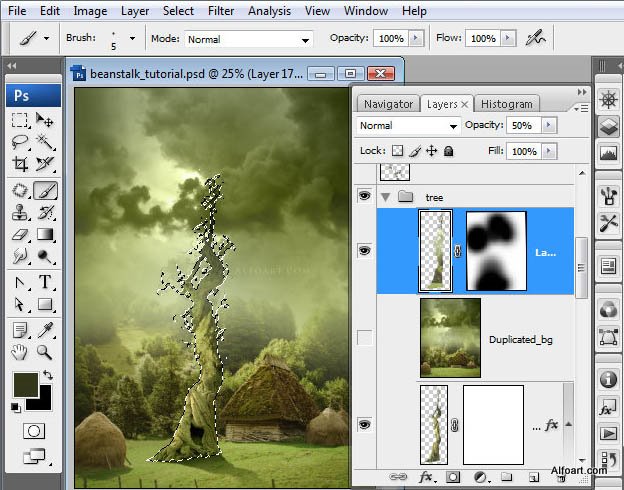 Fairy night. Beanstalk.Green, Beanstalk, theme, Green, fairy, tale, illustration, mystery, night, moon